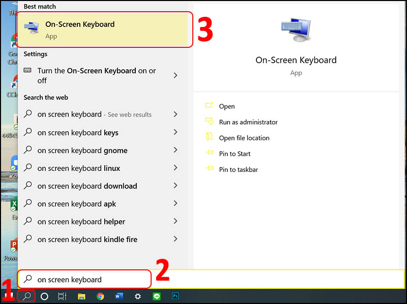 Vào ứng dụng On-screen keyboard